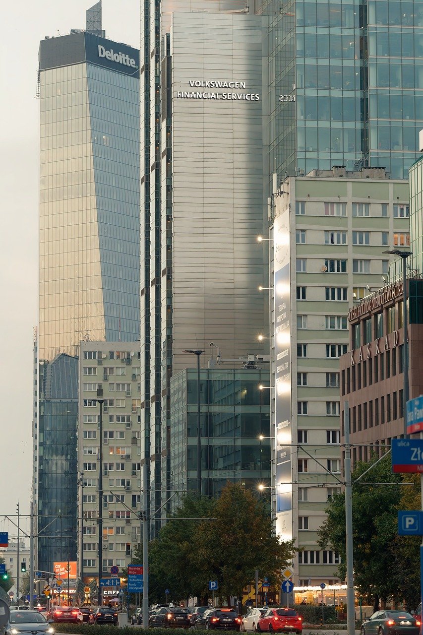 cityscape, buildings, metropolis, evening, lights, cars, shops, people, street, urban, skyscrapers, towers, tall